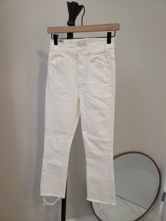 Mother Denim - Mother The Hustler Ankle Fray Jeans Womens 26 White Raw Hem Crop USA Denim